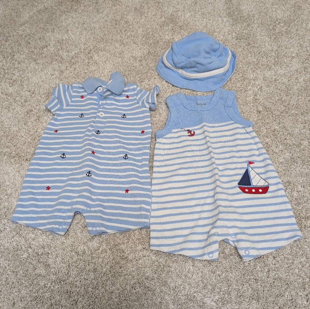 3 Piece Romper Hat Set - 0-3 Months NWOT